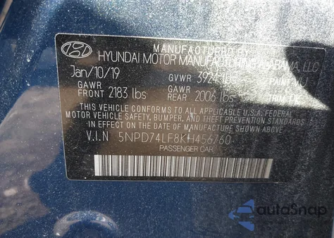 2019 Hyundai Elantra Se from USA, damaged, VIN 5NPD74LF8KH456760